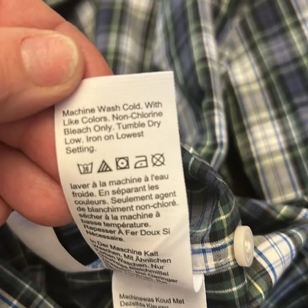 J Crew green blue white plaid long sleeve shirt Slim fit Size L EUC